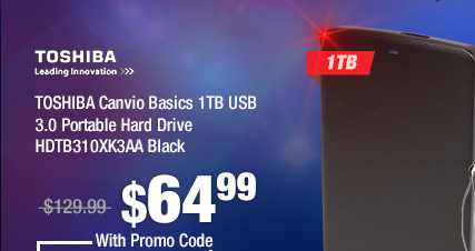 TOSHIBA Canvio Basics 1TB USB 3.0 Portable Hard Drive HDTB310XK3AA Black