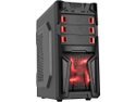 DIYPC Solo-T1-R Black USB 3.0 ATX Mid Tower Gaming Computer Case with 2 x Red Fans (1 x 120mm LED fan x front, 1x120mm fan x rear) Pre-installed