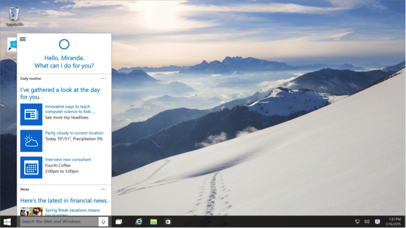 Windows 10 screenshot of Cortana