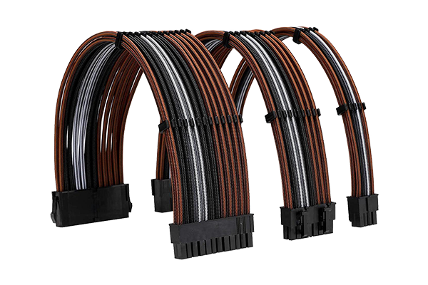 FormulaMod Power Supply Sleeved Cable 18AWG ATX 24P+ EPS 8-P+PCI-E8-P PSU Extension Cable Kit 30cm Length with Combs (Black-Orange Black-White Black)