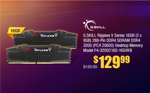 G.SKILL Ripjaws V Series 16GB (2 x 8GB) 288-Pin DDR4 SDRAM DDR4 3200 (PC4 25600) Desktop Memory Model F4-3200C16D-16GVKB