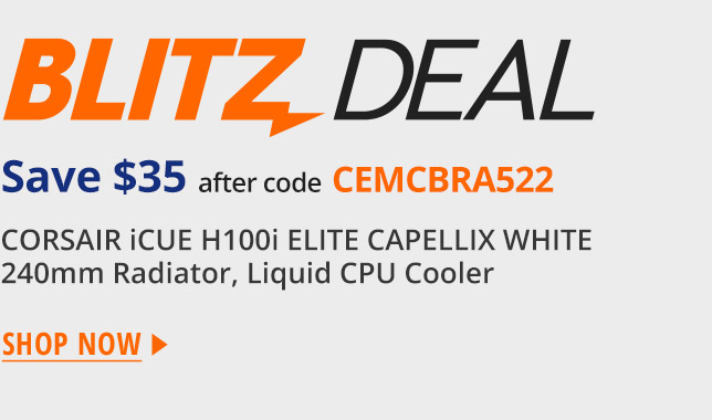 CORSAIR iCUE H100i ELITE CAPELLIX WHITE, 240mm Radiator, Liquid CPU Cooler, White, CW-9060050-WW LGA 1700 Compatible