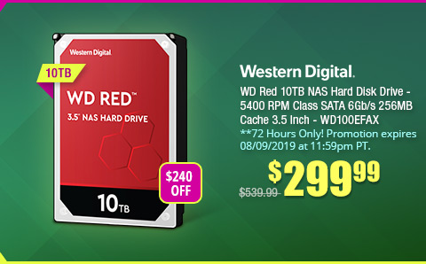 WD Red 10TB NAS Hard Disk Drive - 5400 RPM Class SATA 6Gb/s 256MB Cache 3.5 Inch - WD100EFAX
