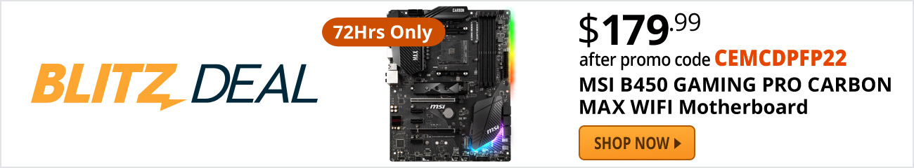 Blitz Deal - MSI B450 GAMING PRO CARBON MAX WIFI AM4 AMD B450 SATA 6Gb/s ATX AMD Motherboard