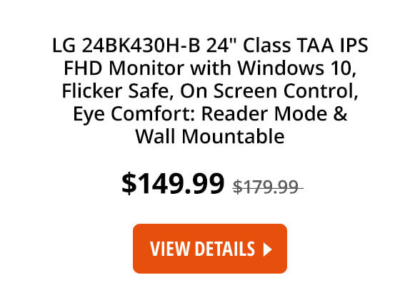 LG 24BK430H-B 24" Class TAA IPS FHD Monitor with Windows 10, Flicker Safe, On Screen Control, Eye Comfort: Reader Mode & Wall Mountable