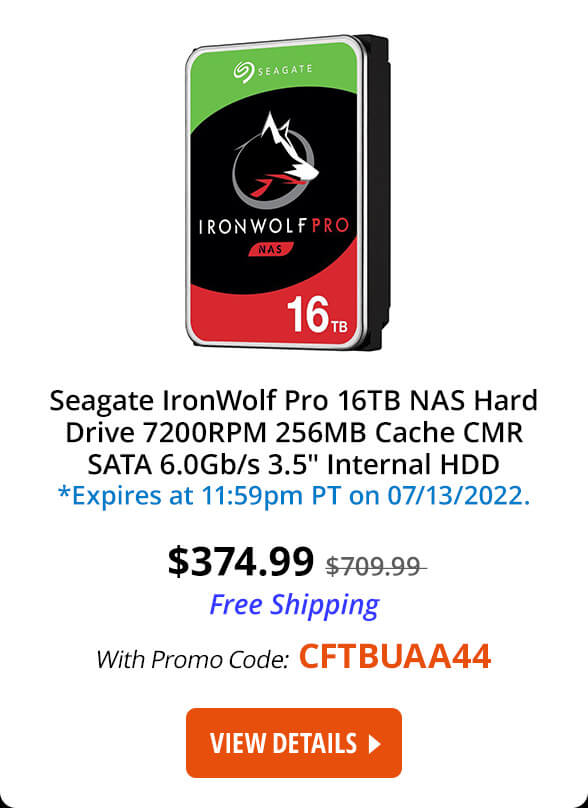 Seagate IronWolf Pro 16TB NAS Hard Drive 7200 RPM 256MB Cache CMR SATA 6.0Gb/s 3.5" Internal HDD 