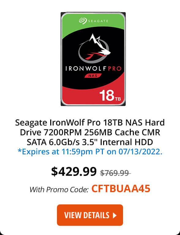 Seagate IronWolf Pro 18TB NAS Hard Drive 7200 RPM 256MB Cache CMR SATA 6.0Gb/s 3.5" Internal HDD