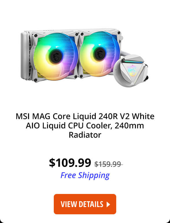 MSI MAG Core Liquid 240R V2 White AIO Liquid CPU Cooler, 240mm Radiator