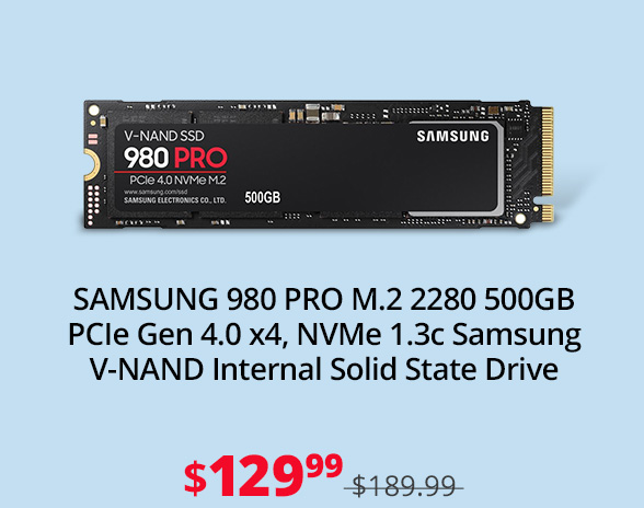 SAMSUNG 980 PRO M.2 2280 500GB PCIe Gen 4.0 x4, NVMe 1.3c Samsung V-NAND Internal Solid State Drive
