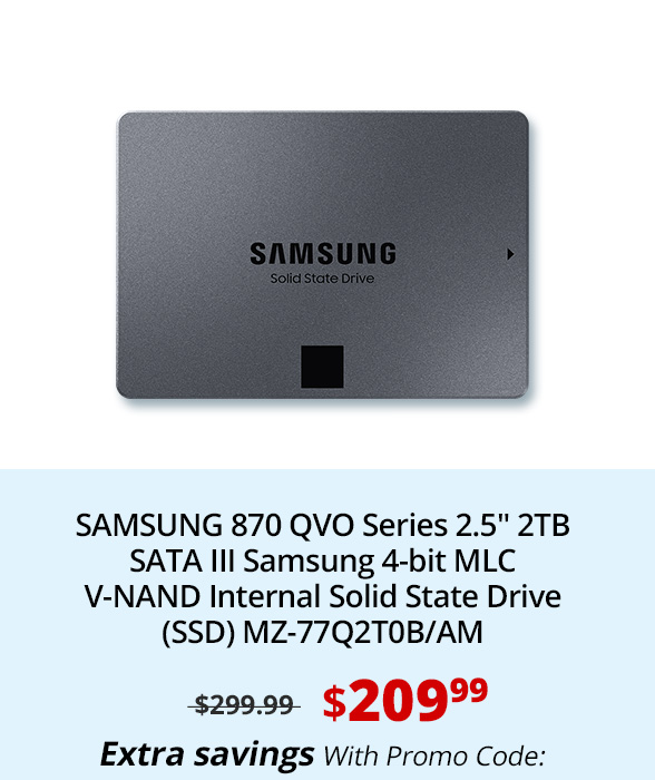 SAMSUNG 870 QVO Series 2.5 2TB SATA III Samsung 4-bit MLC V-NAND Internal Solid State Drive (SSD) MZ-77Q2T0B/AM