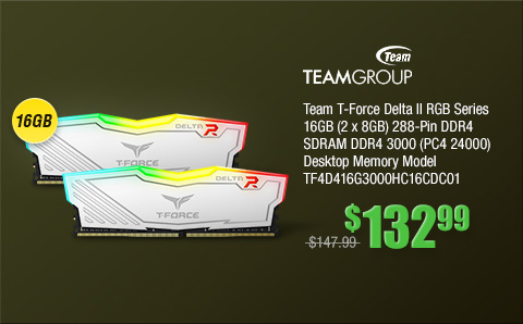 Team T-Force Delta II RGB Series 16GB (2 x 8GB) 288-Pin DDR4 SDRAM DDR4 3000 (PC4 24000) Desktop Memory Model TF4D416G3000HC16CDC01 
