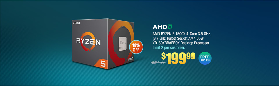 AMD RYZEN 5 1500X 4-Core 3.5 GHz (3.7 GHz Turbo) Socket AM4 65W YD150XBBAEBOX Desktop Processor
