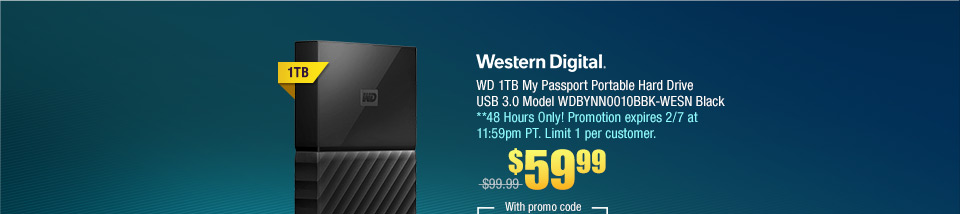 WD 1TB My Passport Portable Hard Drive USB 3.0 Model WDBYNN0010BBK-WESN Black