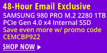 48-Hour Email Exclusive SAMSUNG 980 PRO M.2 2280 1TB PCIe Gen 4.0 x4 Internal SSD Save even more w/ promo code CEMCBP922 