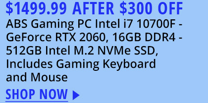 ABS Gaming PC Intel i7 10700F - GeForce RTX 2060 16GB DDR4 - 512GB Intel M.2 NVMe SSD Includes Gaming Keyboard and Mouse 