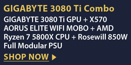 GIGABYTE 3080 Ti GPU + X570 AORUS ELITE WIFI MOBO + AMD Ryzen 7 5800X CPU + Rosewill 850W Full Modular PSU 