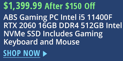 ABS Gaming PC Intel i5 11400F RTX 2060 16GB DDR4 512GB Intel NVMe SSD Includes Gaming Keyboard and Mouse 