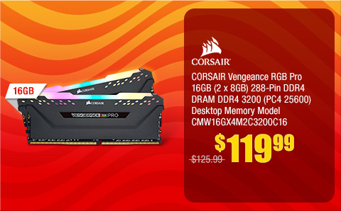 CORSAIR Vengeance RGB Pro 16GB (2 x 8GB) 288-Pin DDR4 DRAM DDR4 3200 (PC4 25600) Desktop Memory Model CMW16GX4M2C3200C16