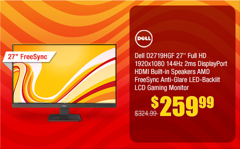 Dell D2719HGF 27" Full HD 1920x1080 144Hz 2ms DisplayPort HDMI Built-in Speakers AMD FreeSync Anti-Glare LED-Backlit LCD Gaming Monitor