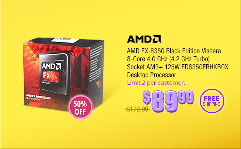 AMD FX-8350 Black Edition Vishera 8-Core 4.0 GHz (4.2 GHz Turbo) Socket AM3+ 125W FD8350FRHKBOX Desktop Processor
