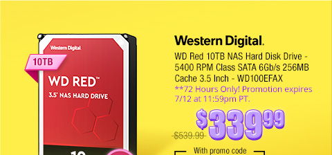 WD Red 10TB NAS Hard Disk Drive - 5400 RPM Class SATA 6Gb/s 256MB Cache 3.5 Inch - WD100EFAX