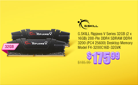 G.SKILL Ripjaws V Series 32GB (2 x 16GB) 288-Pin DDR4 SDRAM DDR4 3200 (PC4 25600) Desktop Memory Model F4-3200C16D-32GVK