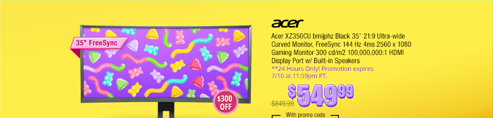 Acer XZ350CU bmijphz Black 35" 21:9 Ultra-wide Curved Monitor, FreeSync 144 Hz 4ms 2560 x 1080 Gaming Monitor 300 cd/m2 100,000,000:1 HDMI Display Port w/ Built-in Speakers