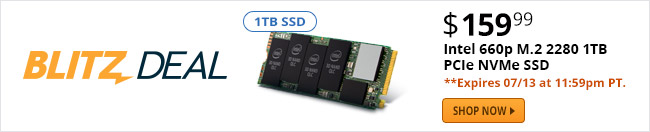 $159.99 Intel 660p M.2 2280 1TB PCIe NVMe SSD 