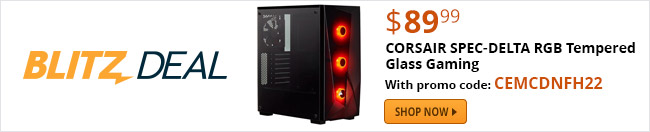 Blitz Deal - $89.99 CORSAIR Carbide Series SPEC-DELTA RGB Tempered Glass Mid-Tower ATX Gaming Case, Black 