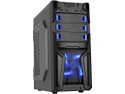DIYPC Solo-T1-BK Black USB 3.0 ATX Mid Tower Gaming Computer Case with 2 x Blue Fans (1 x 120mm LED fan x front, 1 x 120mm fan x rear) Pre-installed