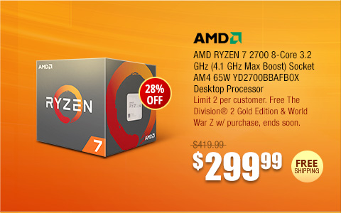 AMD RYZEN 7 2700 8-Core 3.2 GHz (4.1 GHz Max Boost) Socket AM4 Desktop Processor