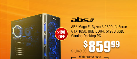 ABS Mage E, Ryzen 5 2600, GeForce GTX 1650, 8GB DDR4, 512GB SSD, Gaming Desktop PC