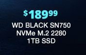$189.99 WD BLACK SN750 NVMe M.2 2280 1TB SSD
