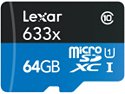 Lexar 64GB High-Performance 633x microSDXC UHS-I/U1 Class 10 Memory Card w/SD Adapter (LSDMI64GBBNL633A)