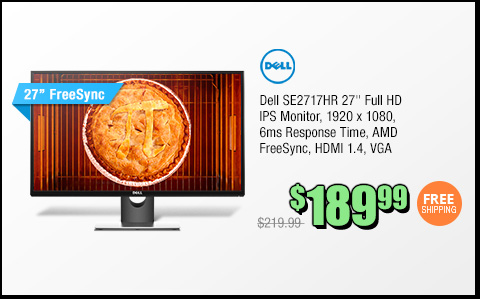 Dell SE2717HR 27" Full HD IPS Monitor, 1920 x 1080, 6ms Response Time, AMD FreeSync, HDMI 1.4, VGA