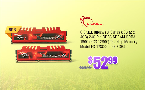 G.SKILL Ripjaws X Series 8GB (2 x 4GB) 240-Pin DDR3 SDRAM DDR3 1600 (PC3 12800) Desktop Memory Model F3-12800CL9D-8GBXL