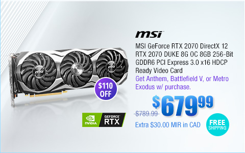 MSI GeForce RTX 2070 DirectX 12 RTX 2070 DUKE 8G OC 8GB 256-Bit GDDR6 PCI Express 3.0 x16 HDCP Ready Video Card