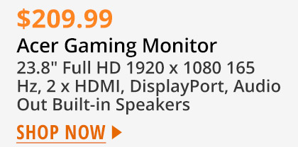 Acer Gaming Monitor 23.8" Full HD 1920 x 1080 165 Hz, 2 x HDMI, DisplayPort, Audio Out Built-in Speakers