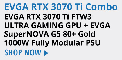 EVGA RTX 3070 Ti FTW3 ULTRA GAMING GPU + EVGA SuperNOVA G5 80+ Gold 1000W Fully Modular PSU