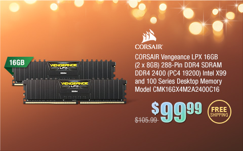CORSAIR Vengeance LPX 16GB (2 x 8GB) 288-Pin DDR4 SDRAM DDR4 2400 (PC4 19200) Intel X99 and 100 Series Desktop Memory Model CMK16GX4M2A2400C16