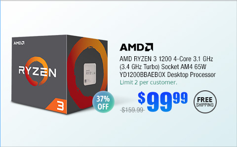 AMD RYZEN 3 1200 4-Core 3.1 GHz (3.4 GHz Turbo) Socket AM4 65W Desktop Processor 