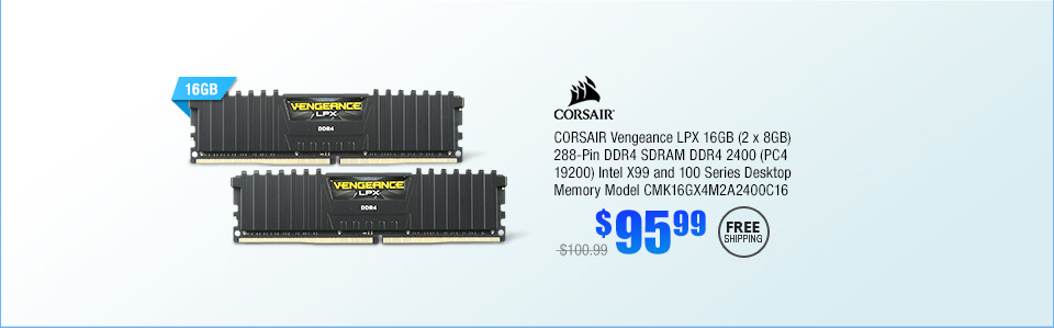 CORSAIR Vengeance LPX 16GB (2 x 8GB) 288-Pin DDR4 SDRAM DDR4 2400 (PC4 19200) Intel X99 and 100 Series Desktop Memory