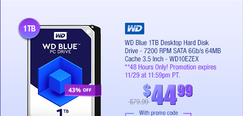 WD Blue 1TB Desktop Hard Disk Drive - 7200 RPM SATA 6Gb/s 64MB Cache 3.5 Inch - WD10EZEX