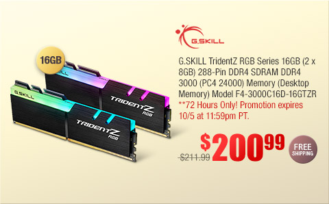 G.SKILL TridentZ RGB Series 16GB (2 x 8GB) 288-Pin DDR4 SDRAM DDR4 3000 (PC4 24000) Memory (Desktop Memory) Model F4-3000C16D-16GTZR