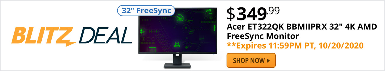 Blitz Deal - Acer ET322QK BBMIIPRX 32" 4K AMD FreeSync Monitor