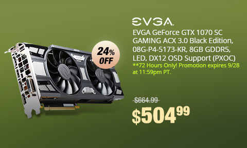 EVGA GeForce GTX 1070 SC GAMING ACX 3.0 Black Edition, 08G-P4-5173-KR, 8GB GDDR5, LED, DX12 OSD Support (PXOC) 