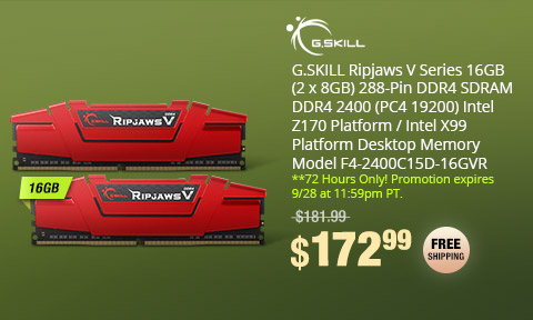 G.SKILL Ripjaws V Series 16GB (2 x 8GB) 288-Pin DDR4 SDRAM DDR4 2400 (PC4 19200) Intel Z170 Platform / Intel X99 Platform Desktop Memory Model F4-2400C15D-16GVR 