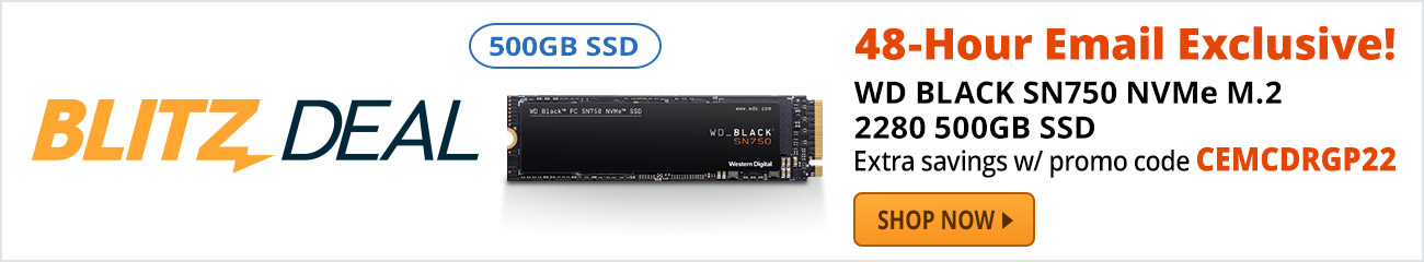 Blitz Deal - WD BLACK SN750 NVMe M.2 2280 500GB SSD