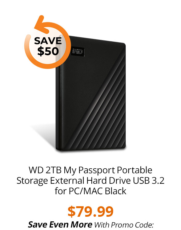 WD 2TB My Passport Portable Storage External Hard Drive USB 3.2 for PC/MAC Black