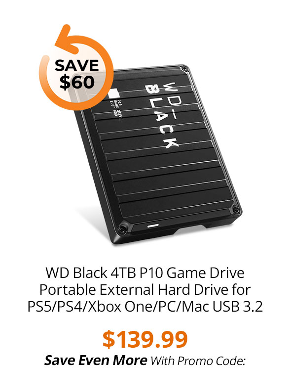 WD Black 4TB P10 Game Drive Portable External Hard Drive for PS5/PS4/Xbox One/PC/Mac USB 3.2